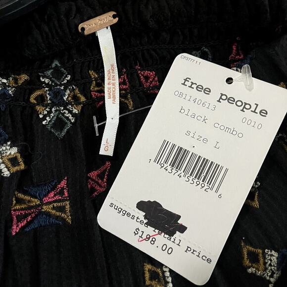 Free People NWT Mykonos Embroidered Open Front Duster Dress Black Women's Large - Picture 11 of 12